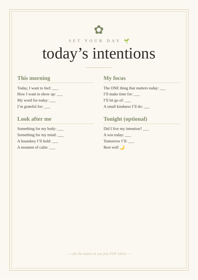 Daily intention setting