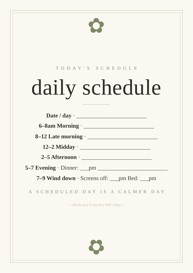Family daily schedule template