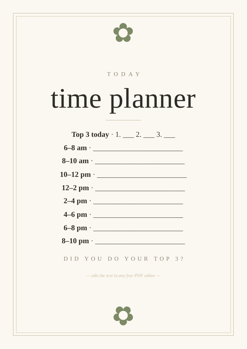 Daily time-blocked planner