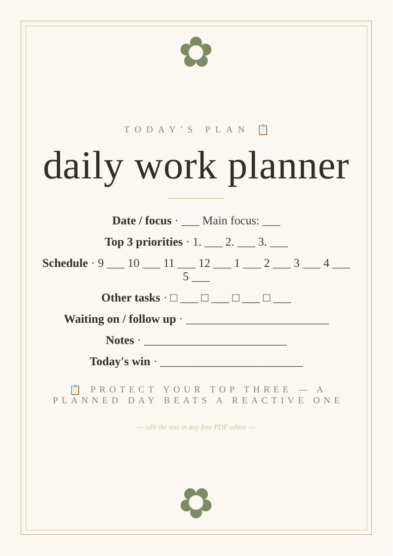 Daily work planner