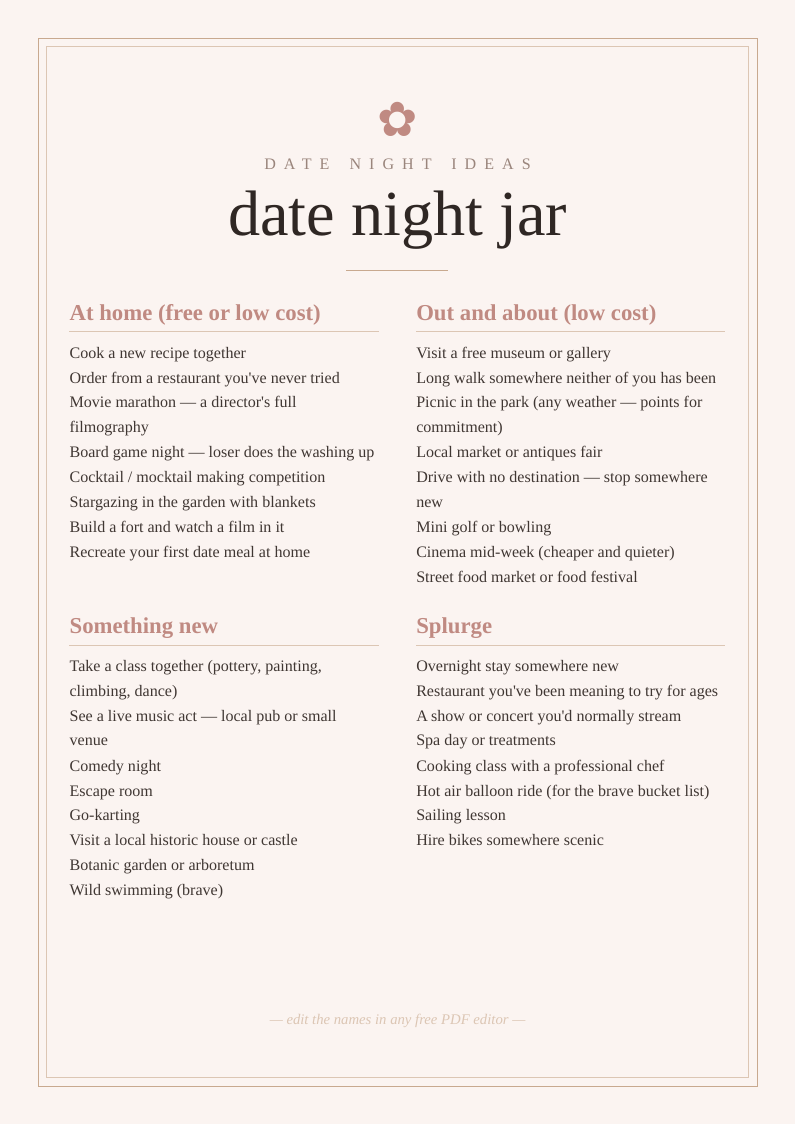Date night ideas list