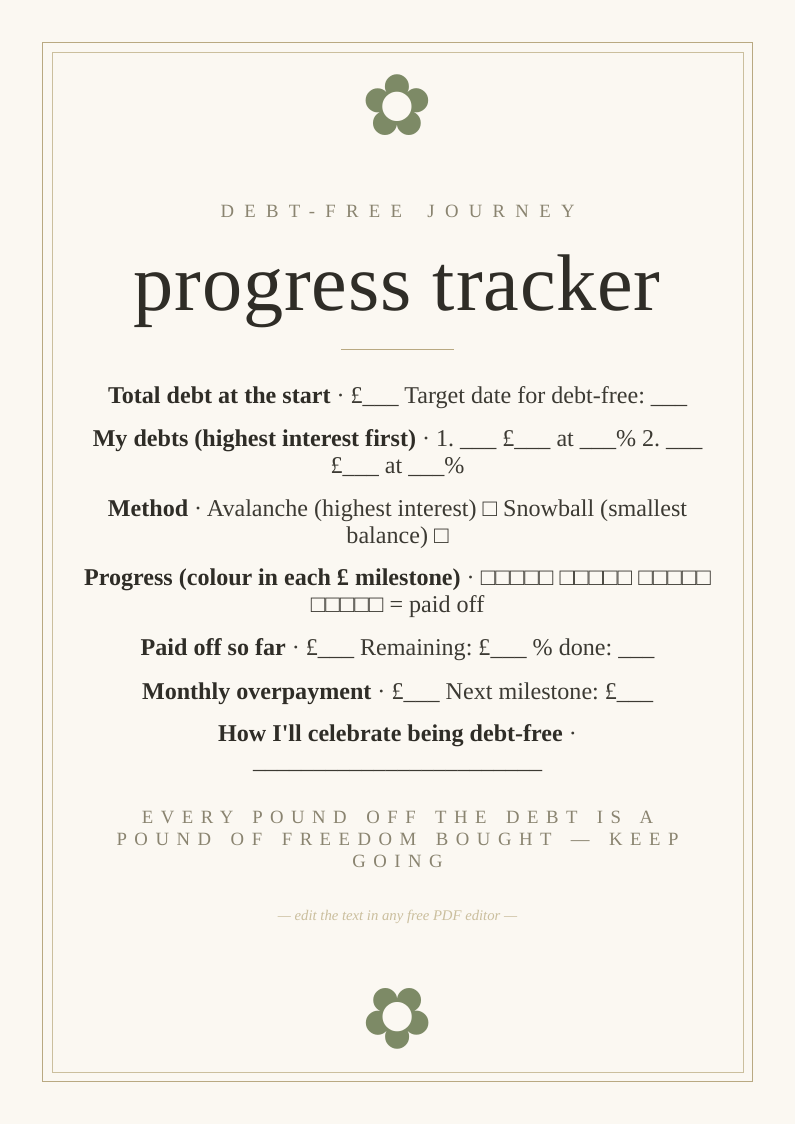 Debt-free journey visual tracker