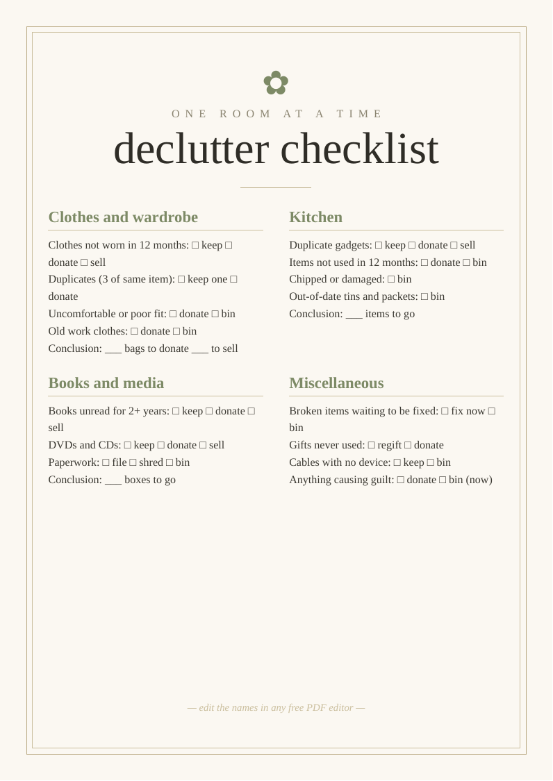 Declutter checklist