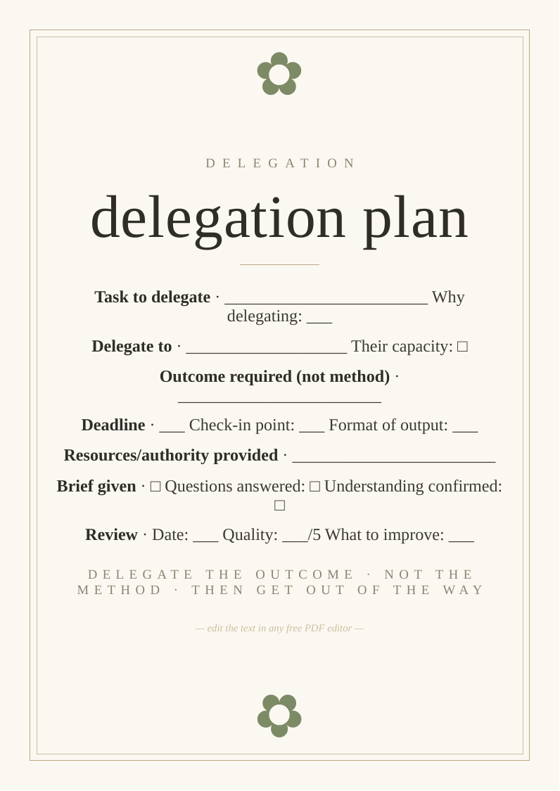 Task delegation planning sheet