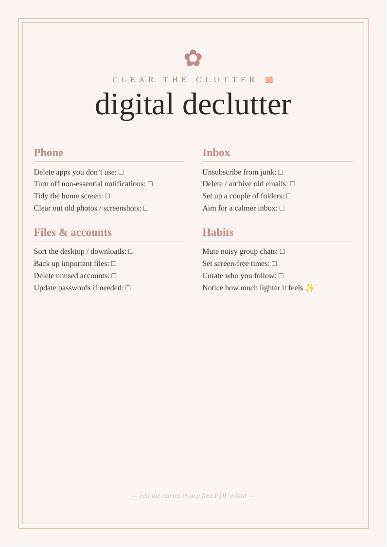 Digital declutter checklist
