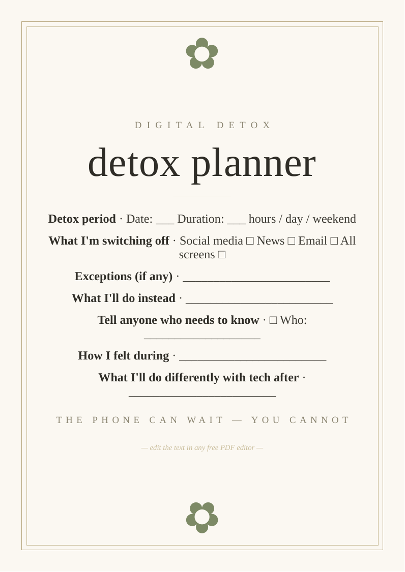 Digital detox planner