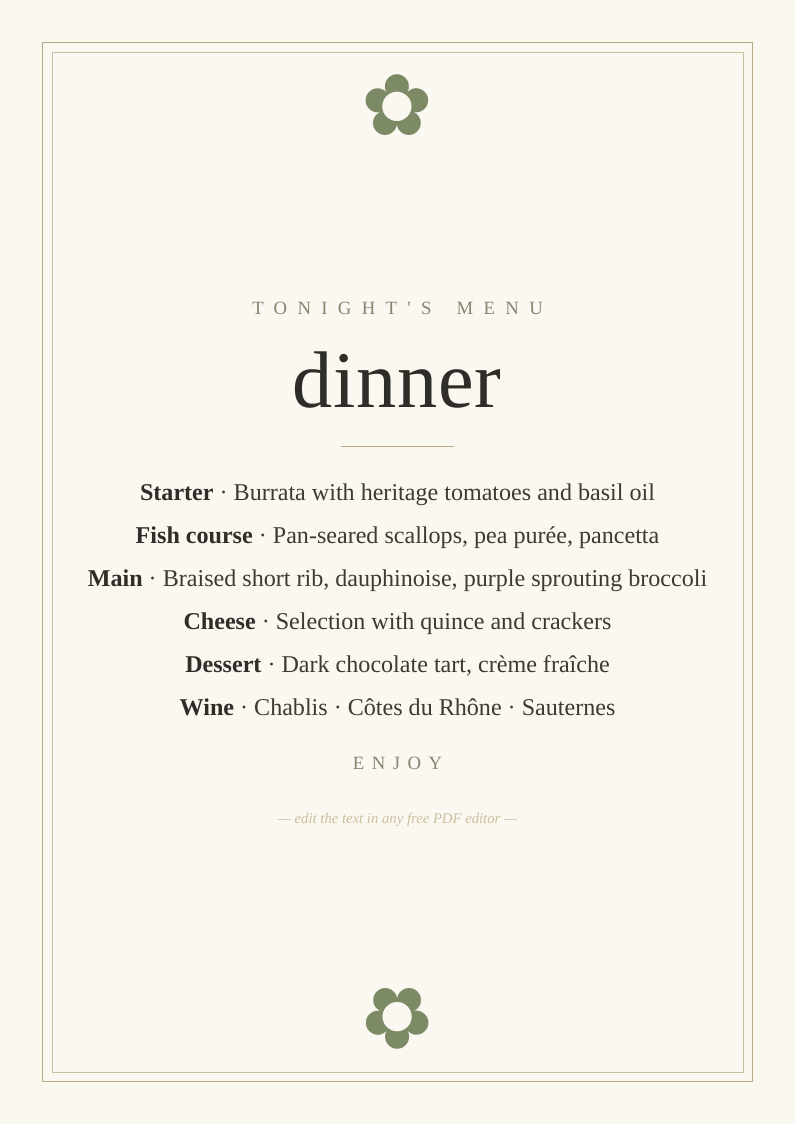 Dinner party menu