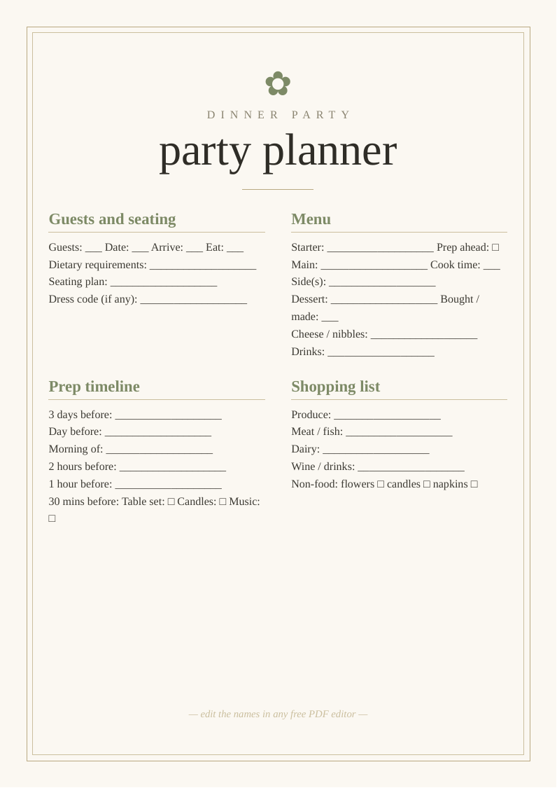 Dinner party planner