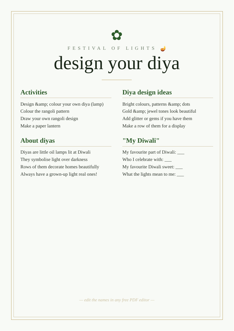 Diya decorating & craft sheet