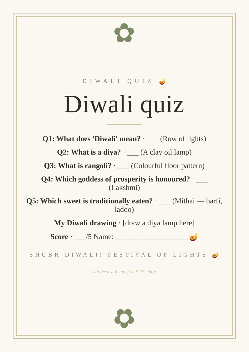 Diwali quiz for children