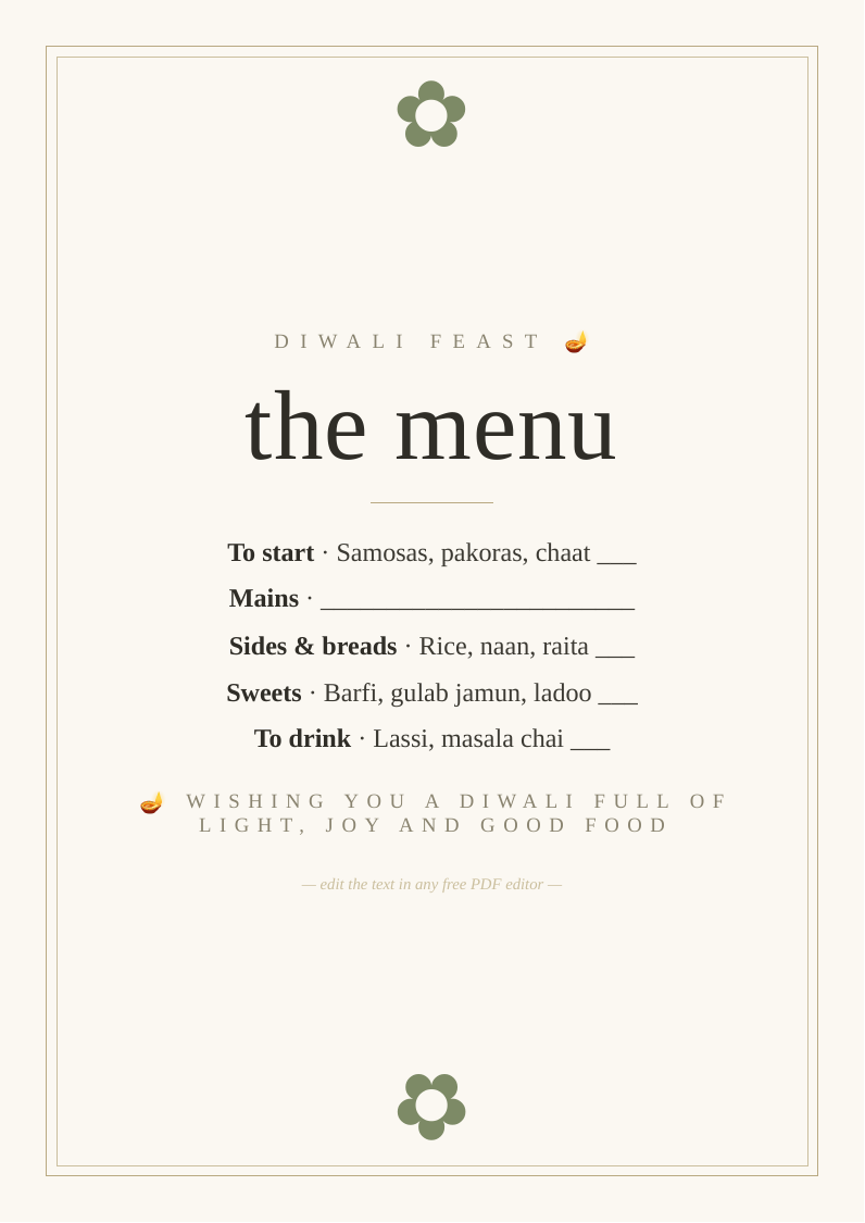 Diwali menu