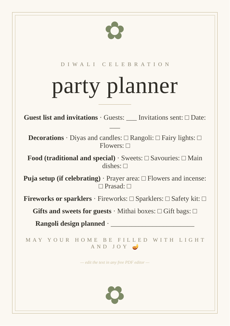 Diwali party planning checklist
