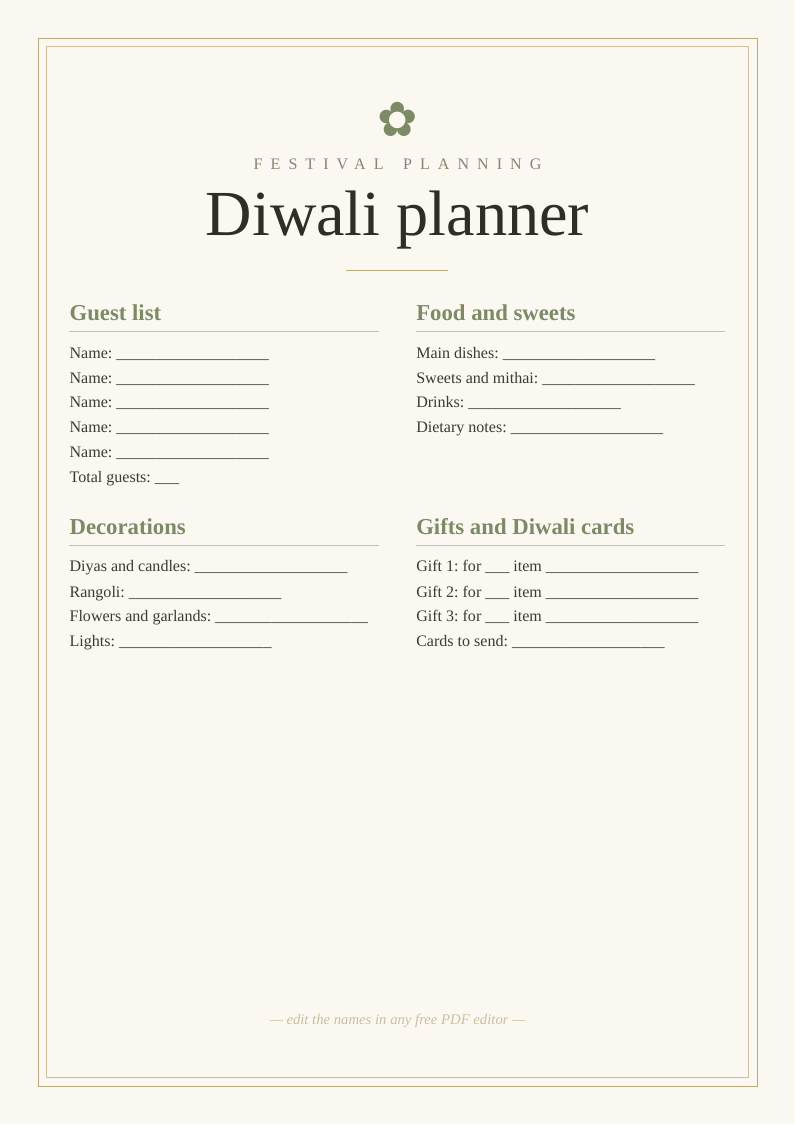 Diwali planner