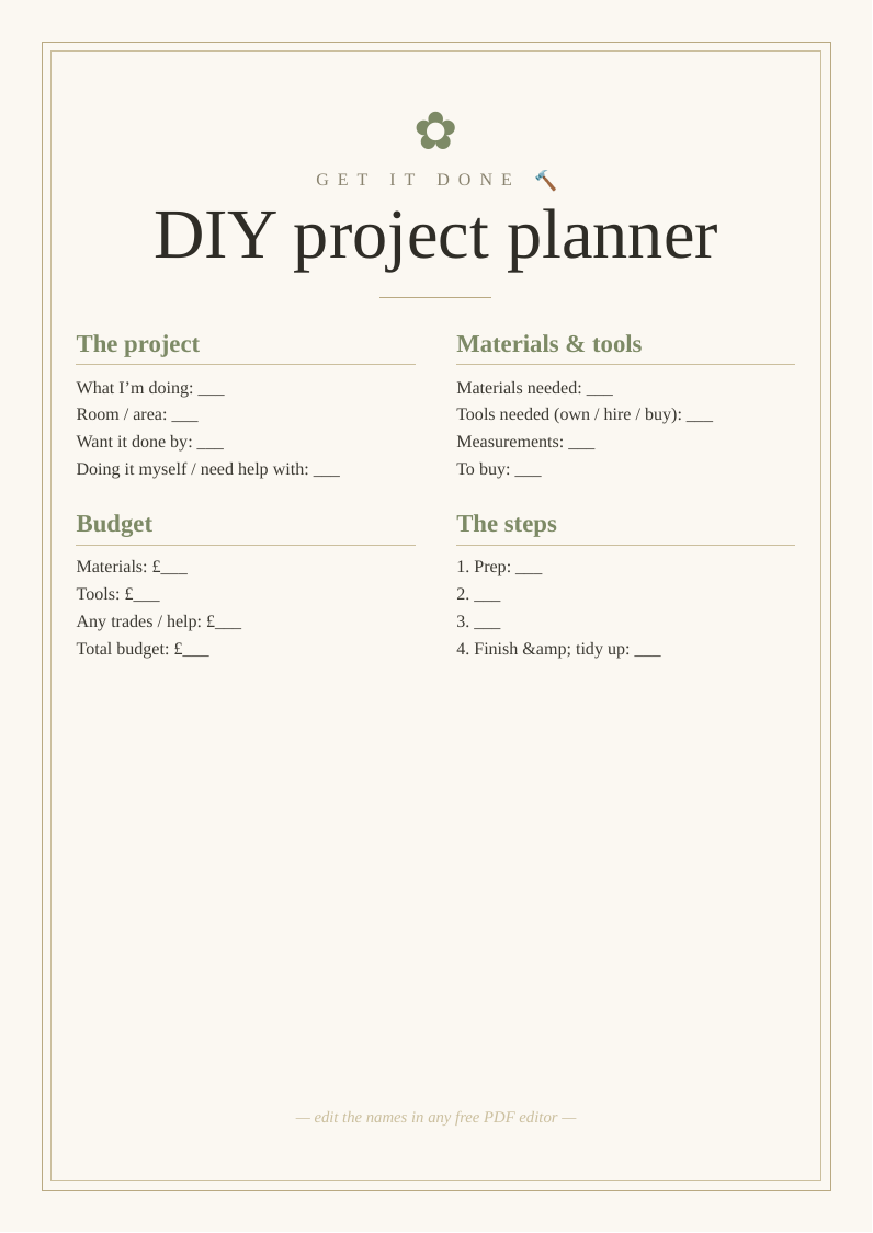 DIY home project planner