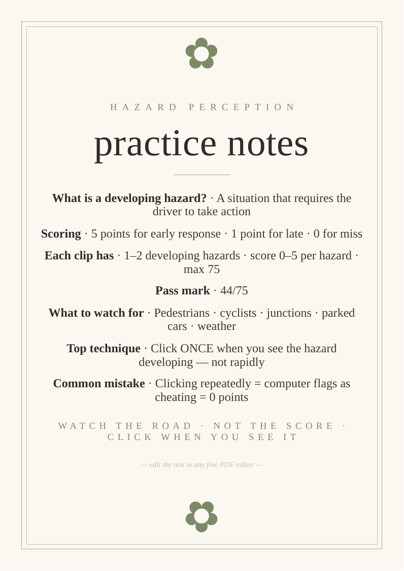 Hazard perception practice sheet