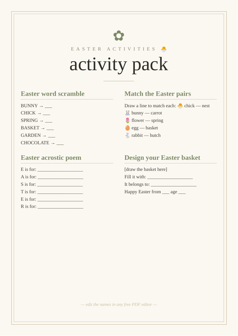 Easter activity pack for children