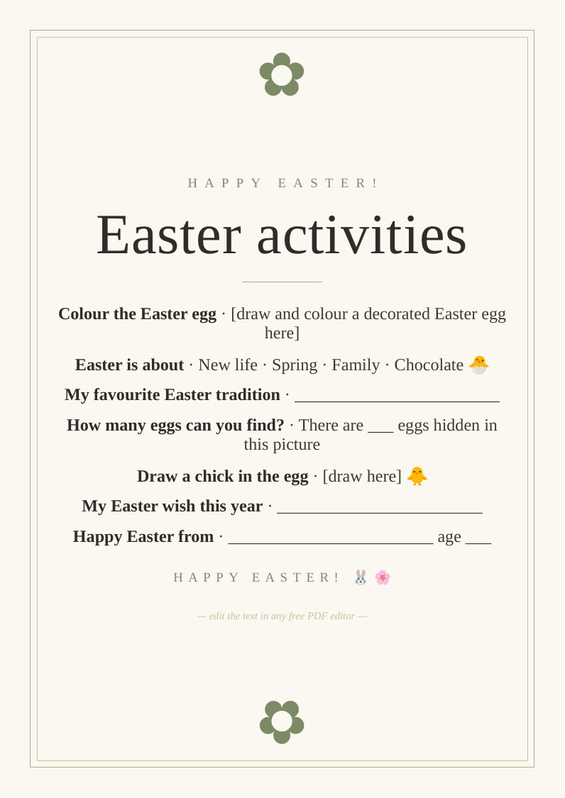 Easter colouring and activity sheet