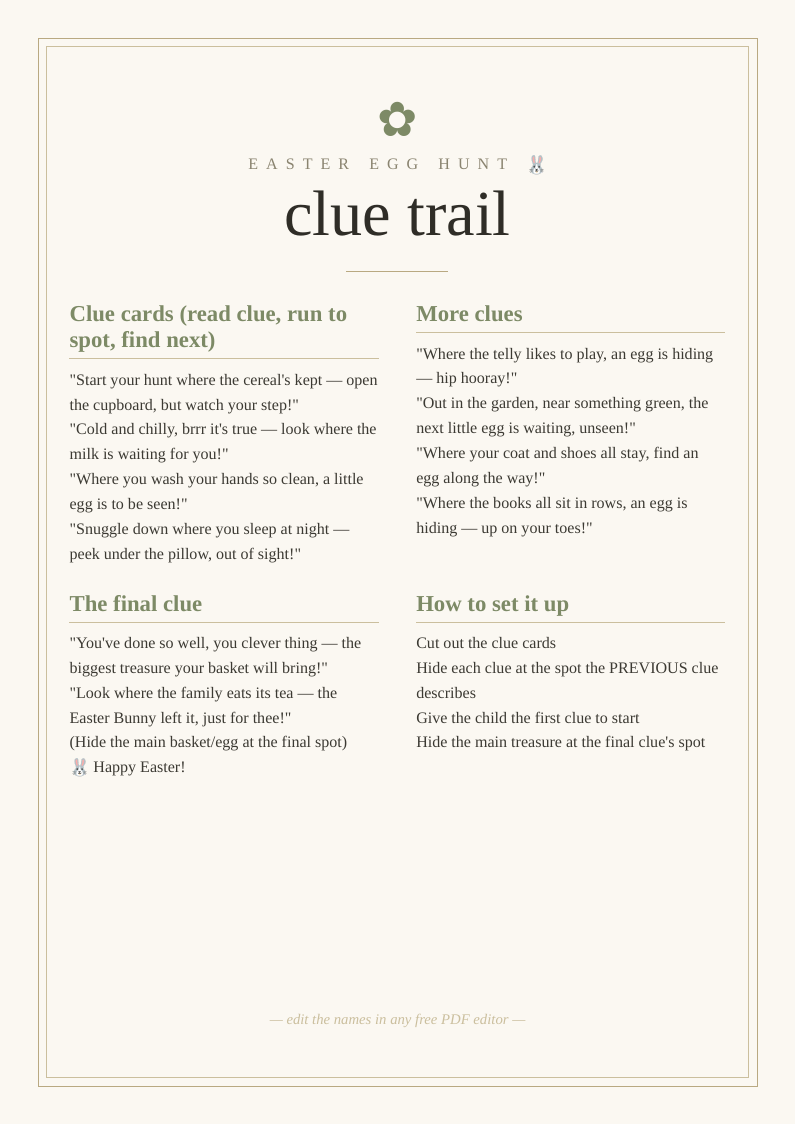 Easter egg hunt clue cards