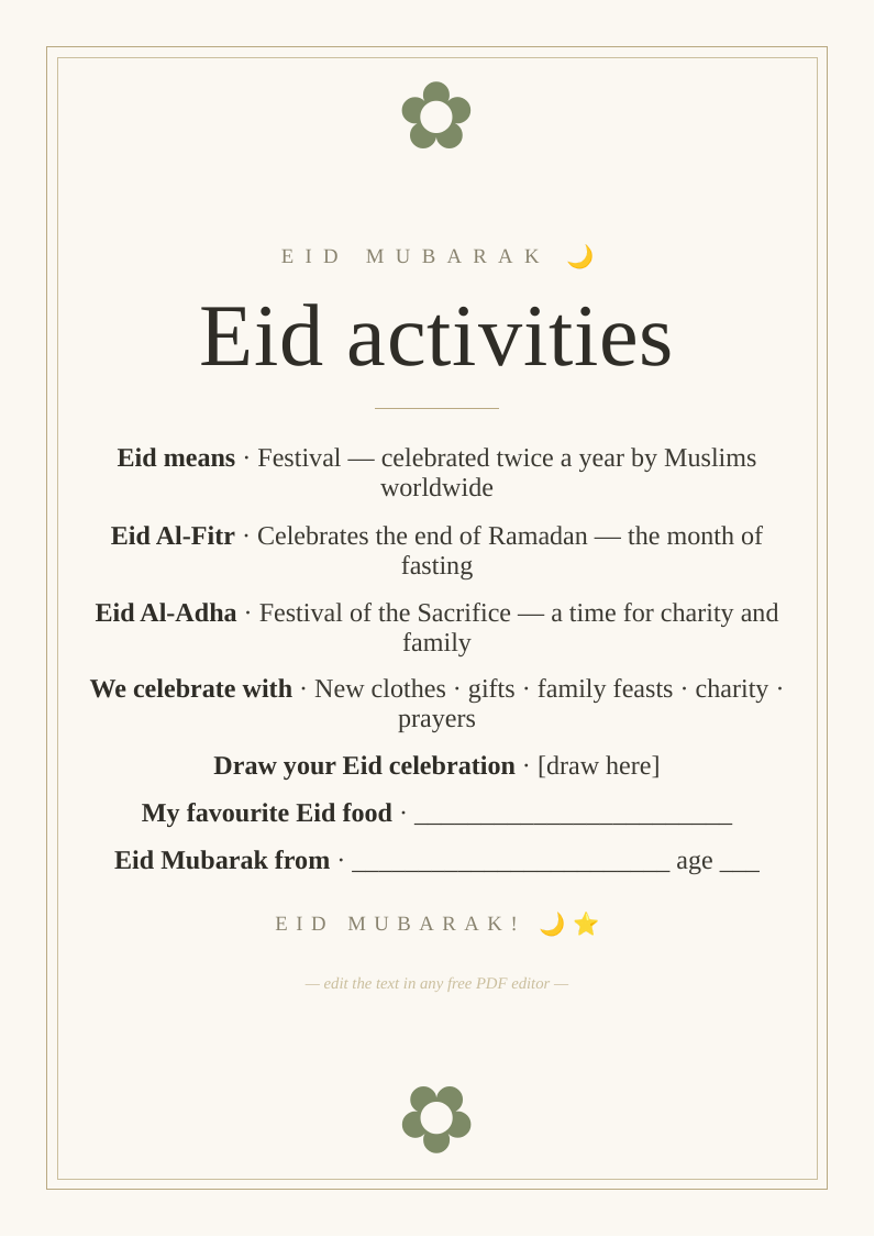 Eid activity sheet for children