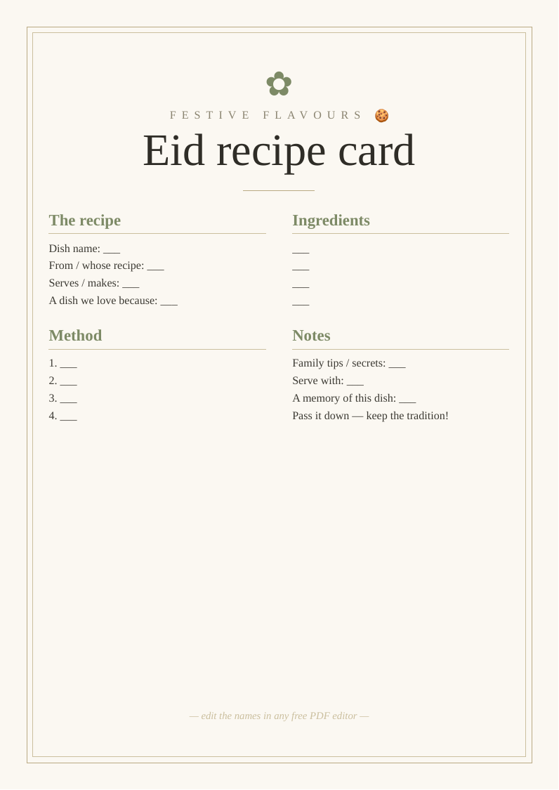 Eid recipe cards