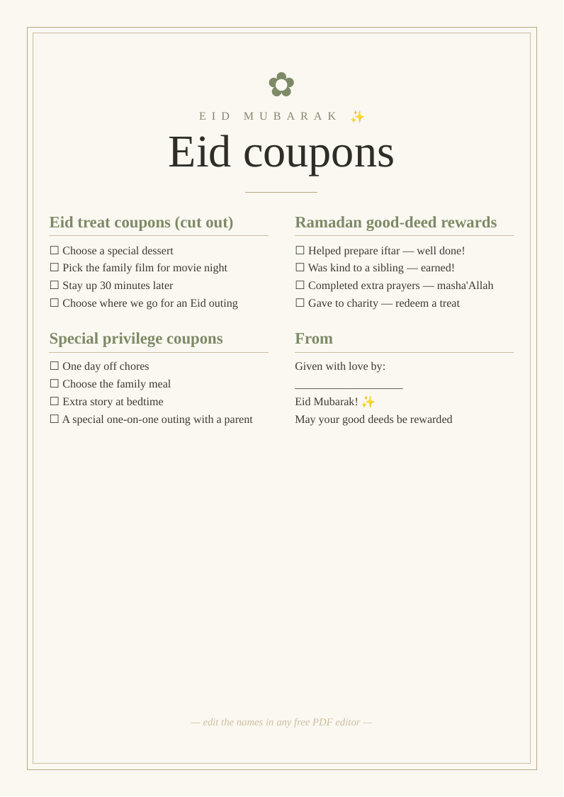 Eid children's reward coupons