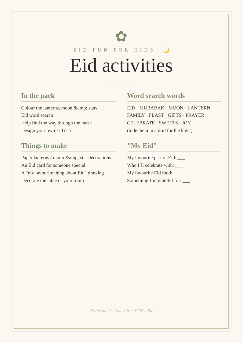 Eid kids' activity pack