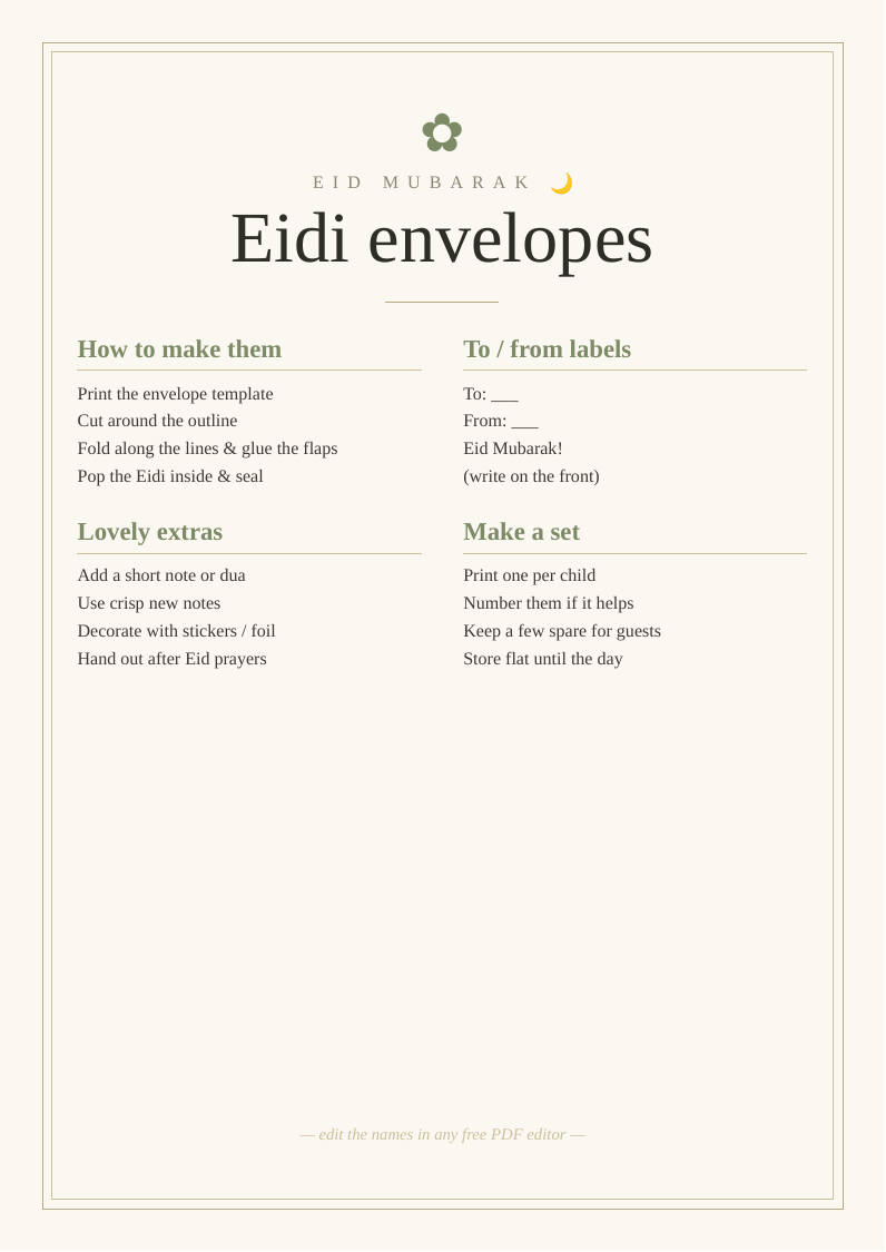 Eidi money gift envelopes