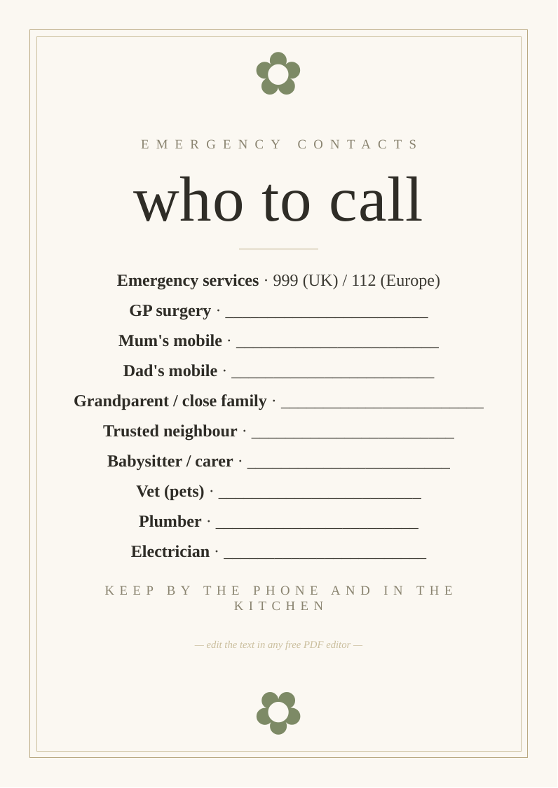 Emergency contacts list