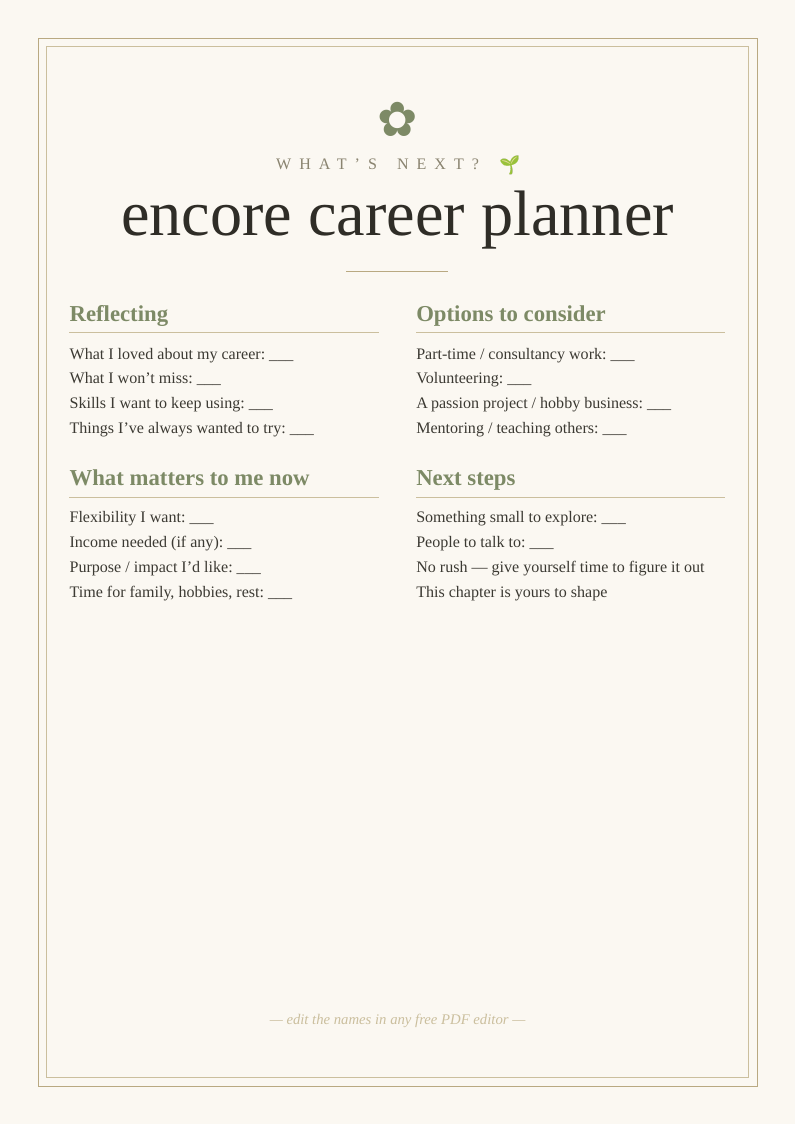 Encore career / next chapter planner