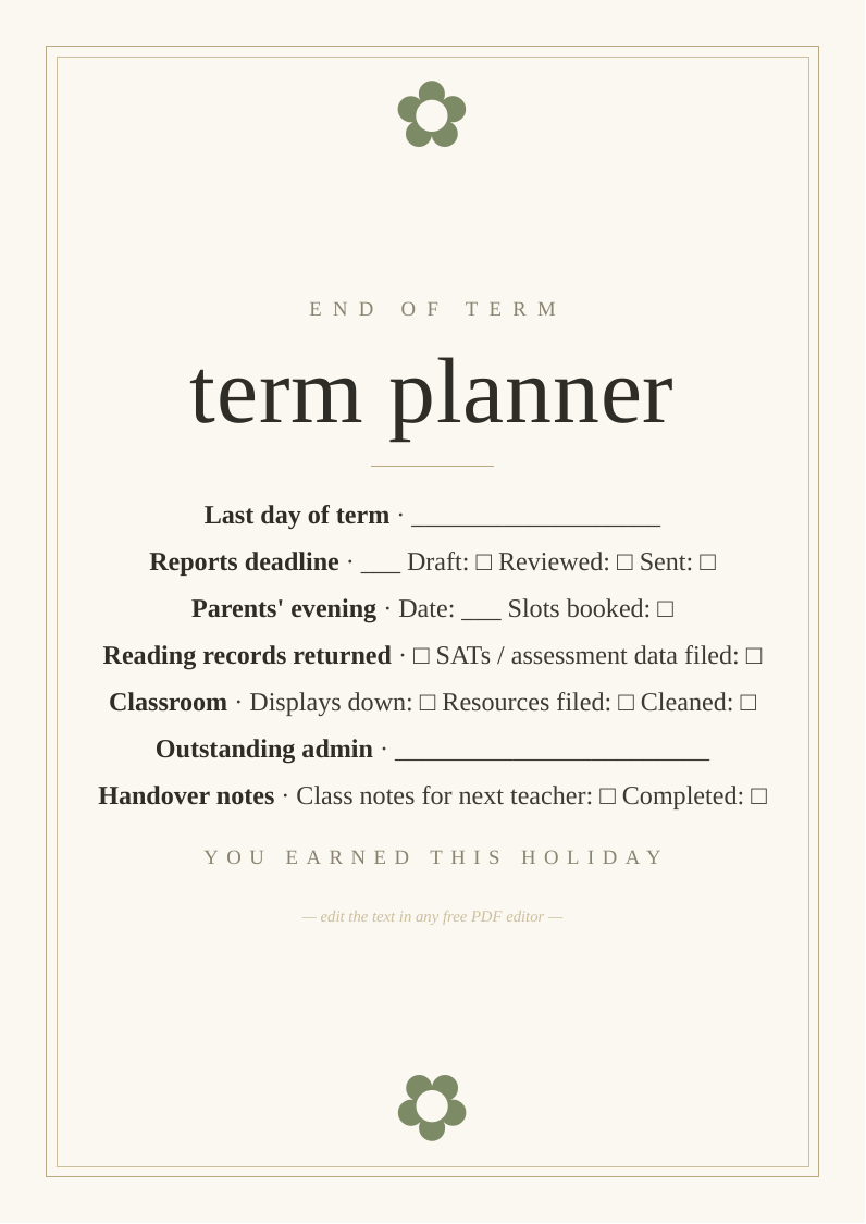 End of term planner