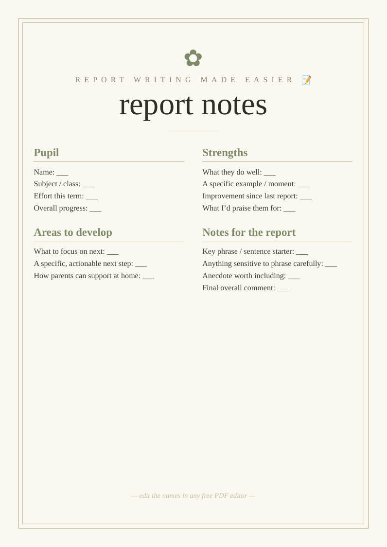 End of term report notes