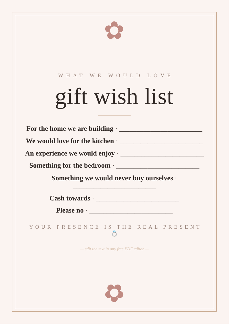 Engagement gift wish list