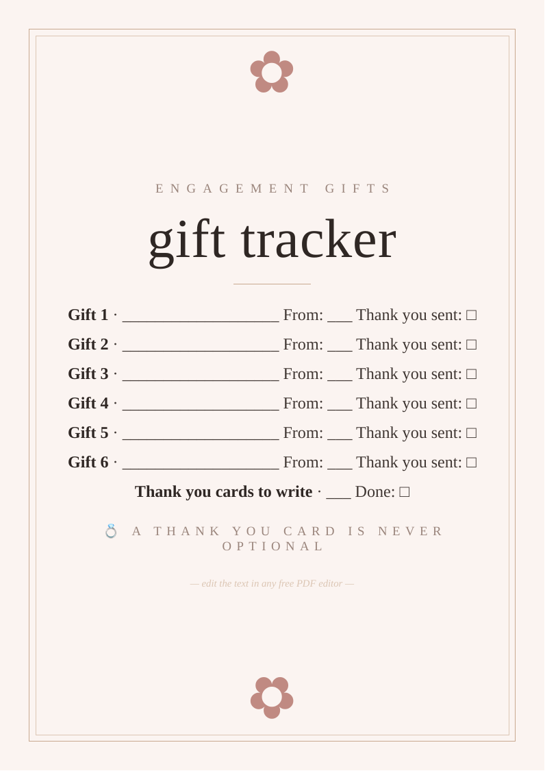 Engagement gift tracker