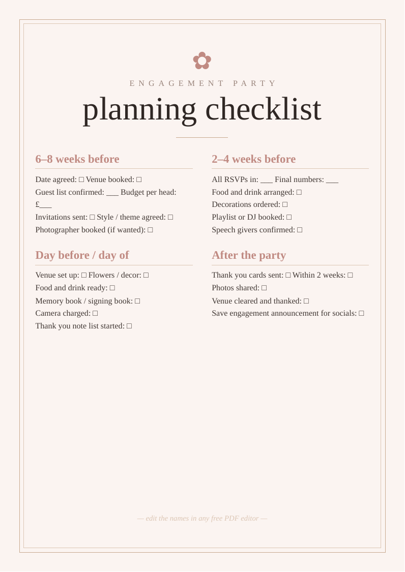 Engagement party planning checklist