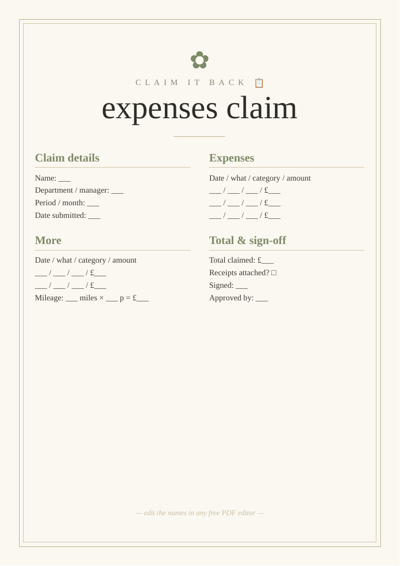 Expenses claim form