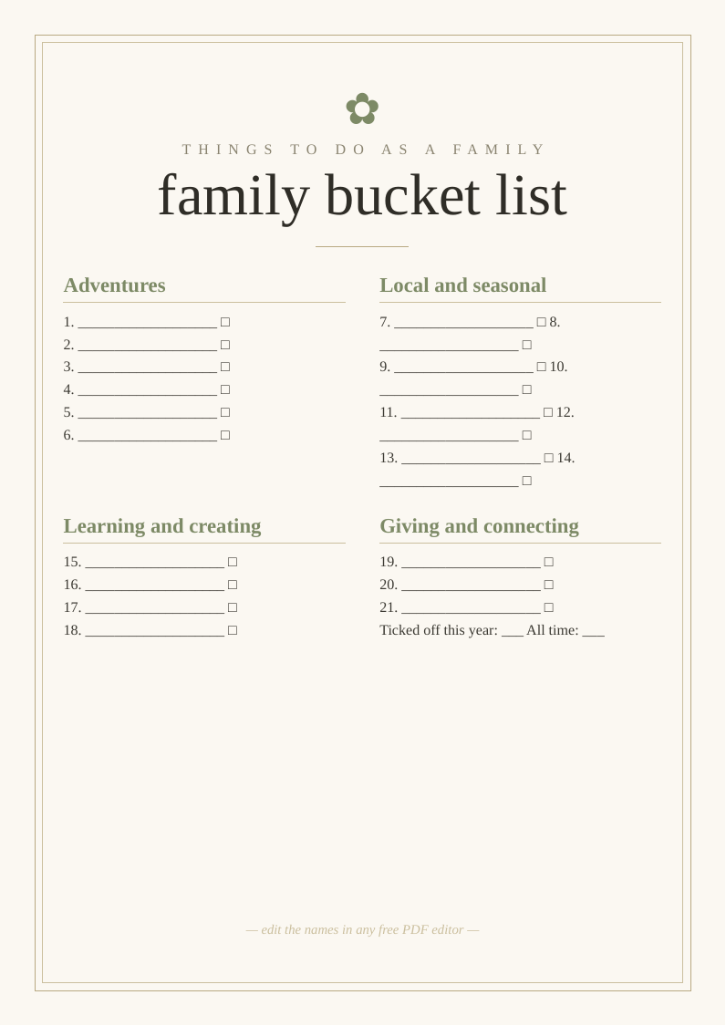 Family bucket list