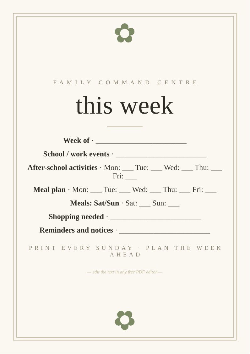 Family command centre planner
