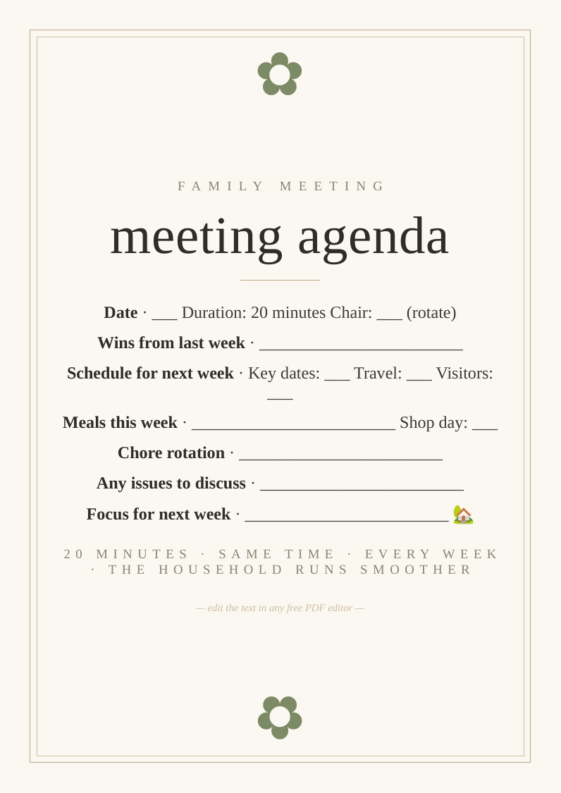Family meeting agenda template