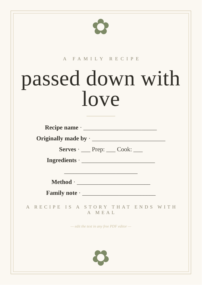 Family recipe card