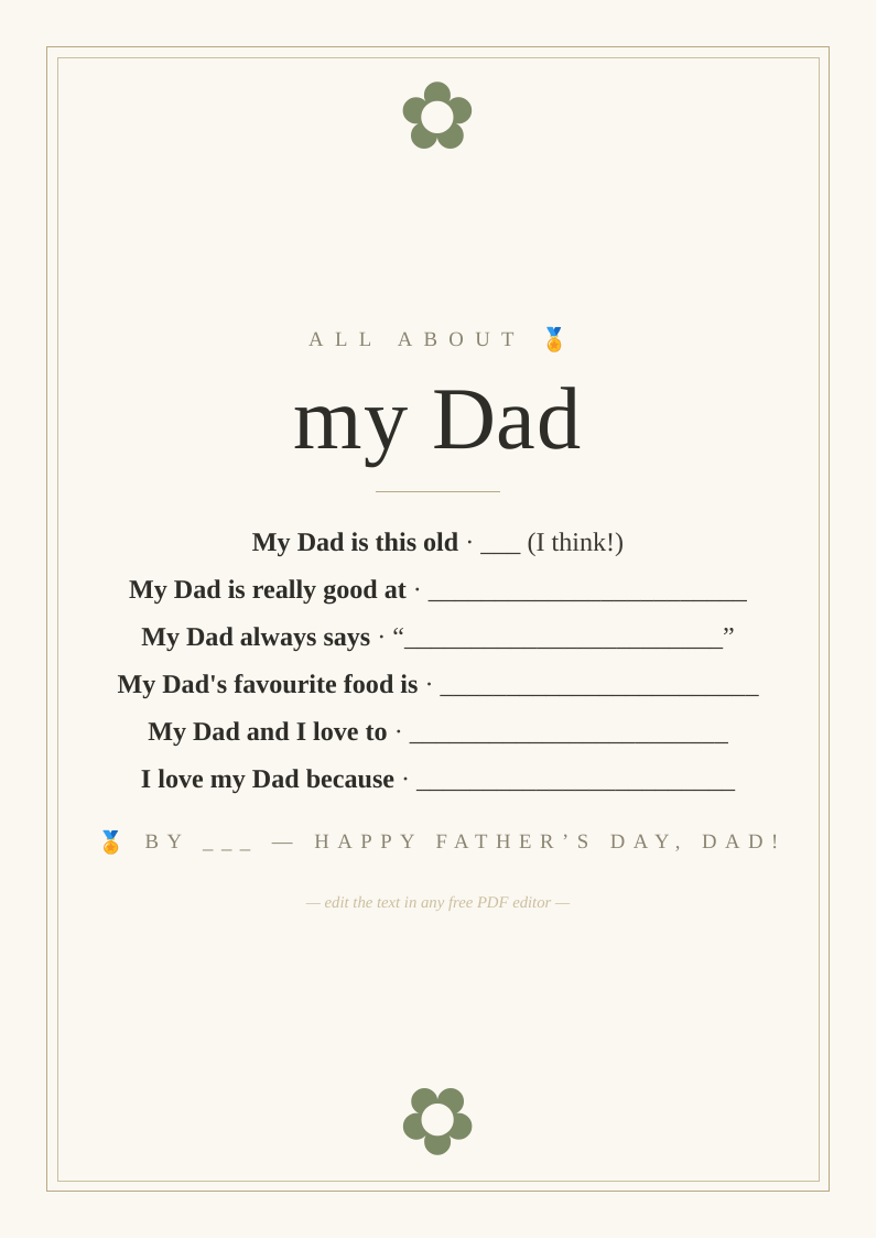 All about Dad fill-in sheet