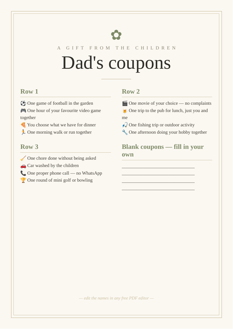 Father's Day activity coupons