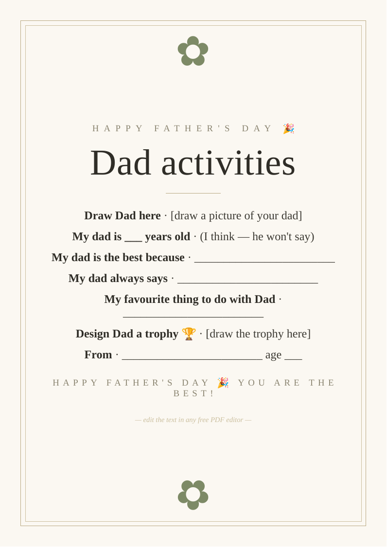 Father's Day activities sheet for children