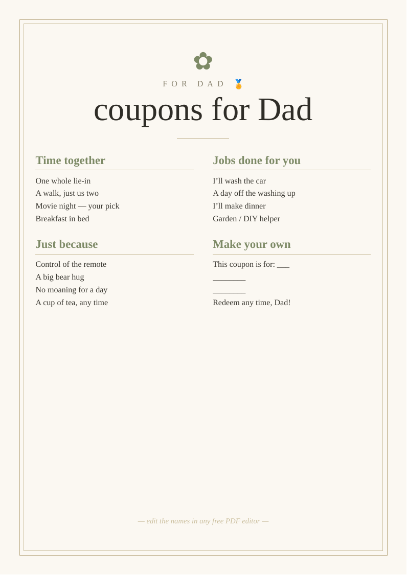 Father's Day coupon book