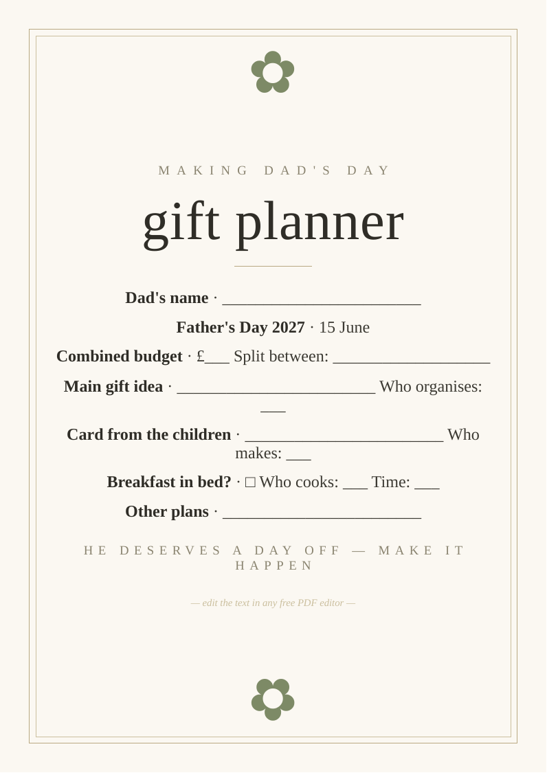 Father's Day gift planner