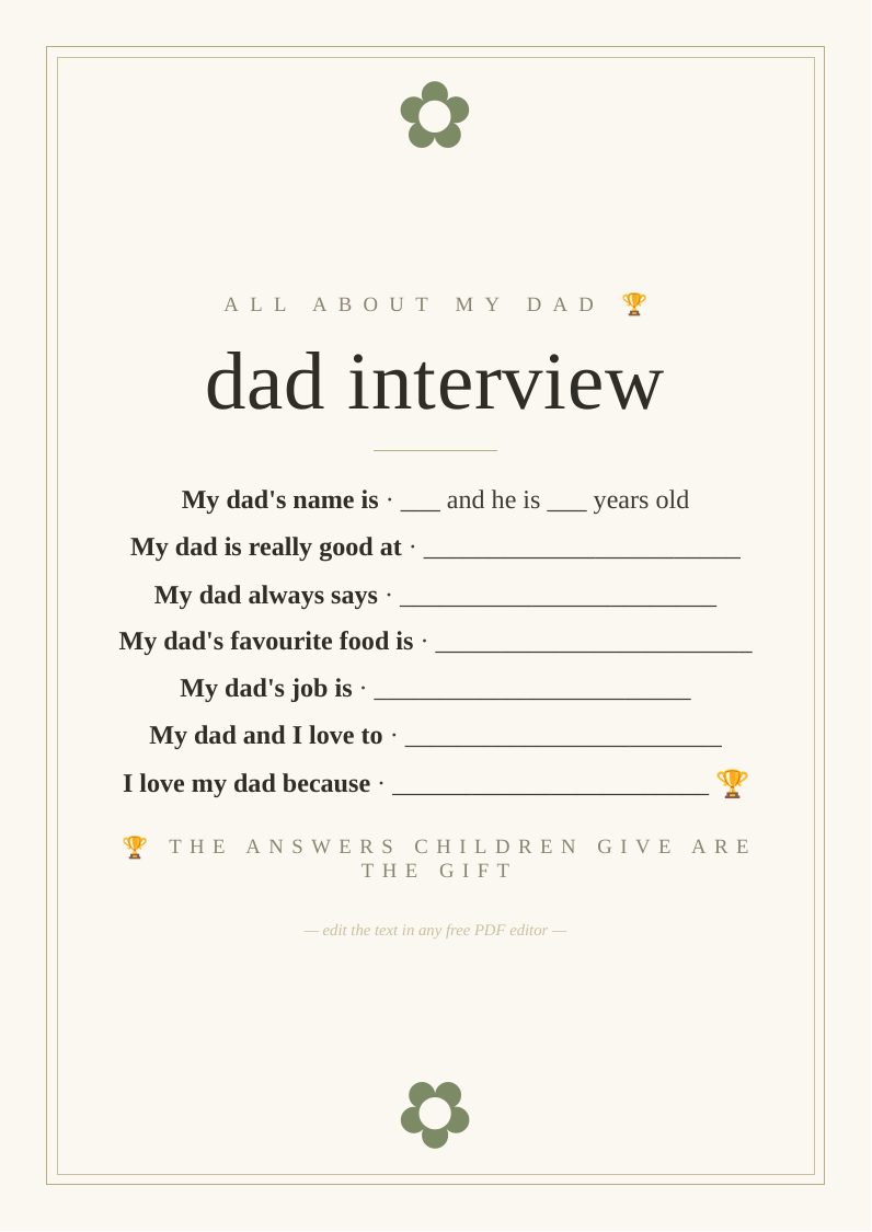 All about dad interview sheet