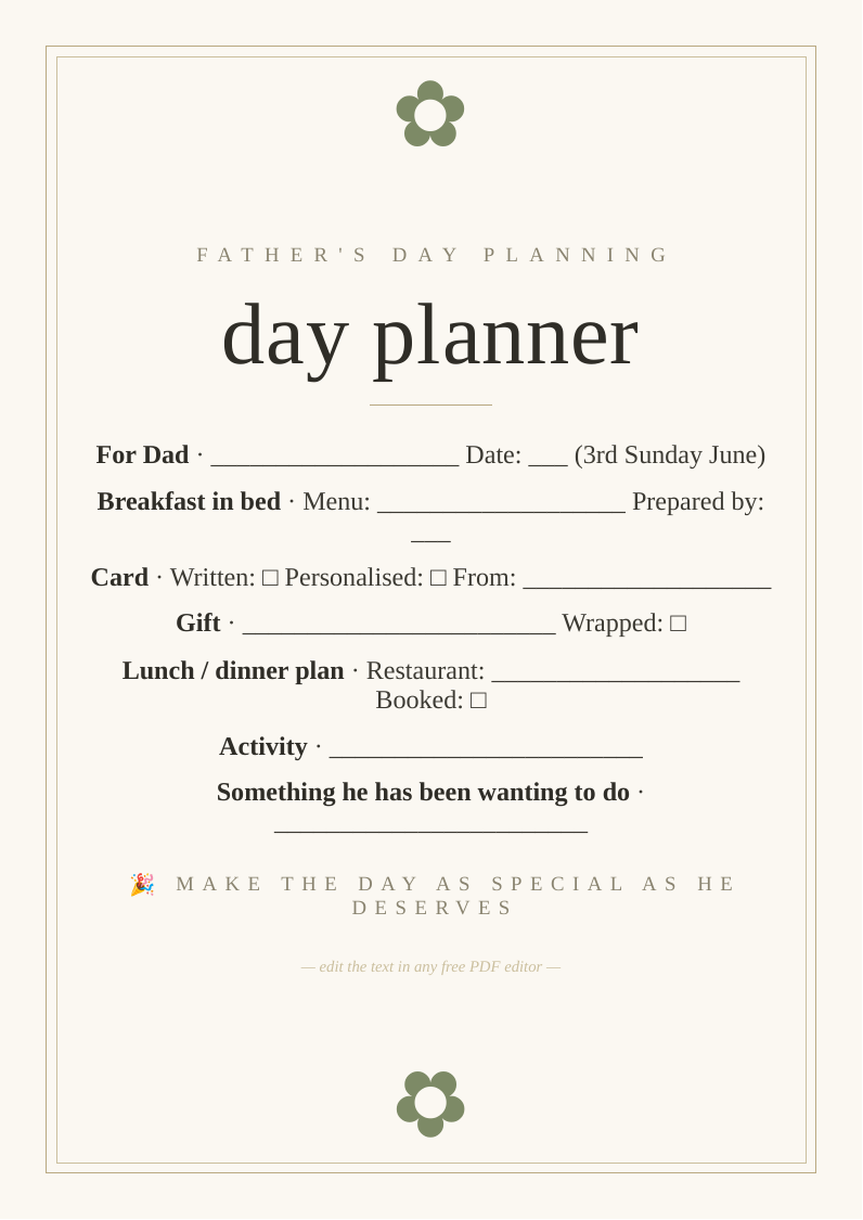 Father's Day celebration planner