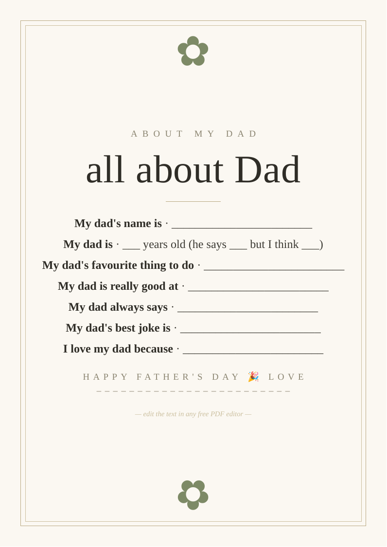 About my dad questionnaire