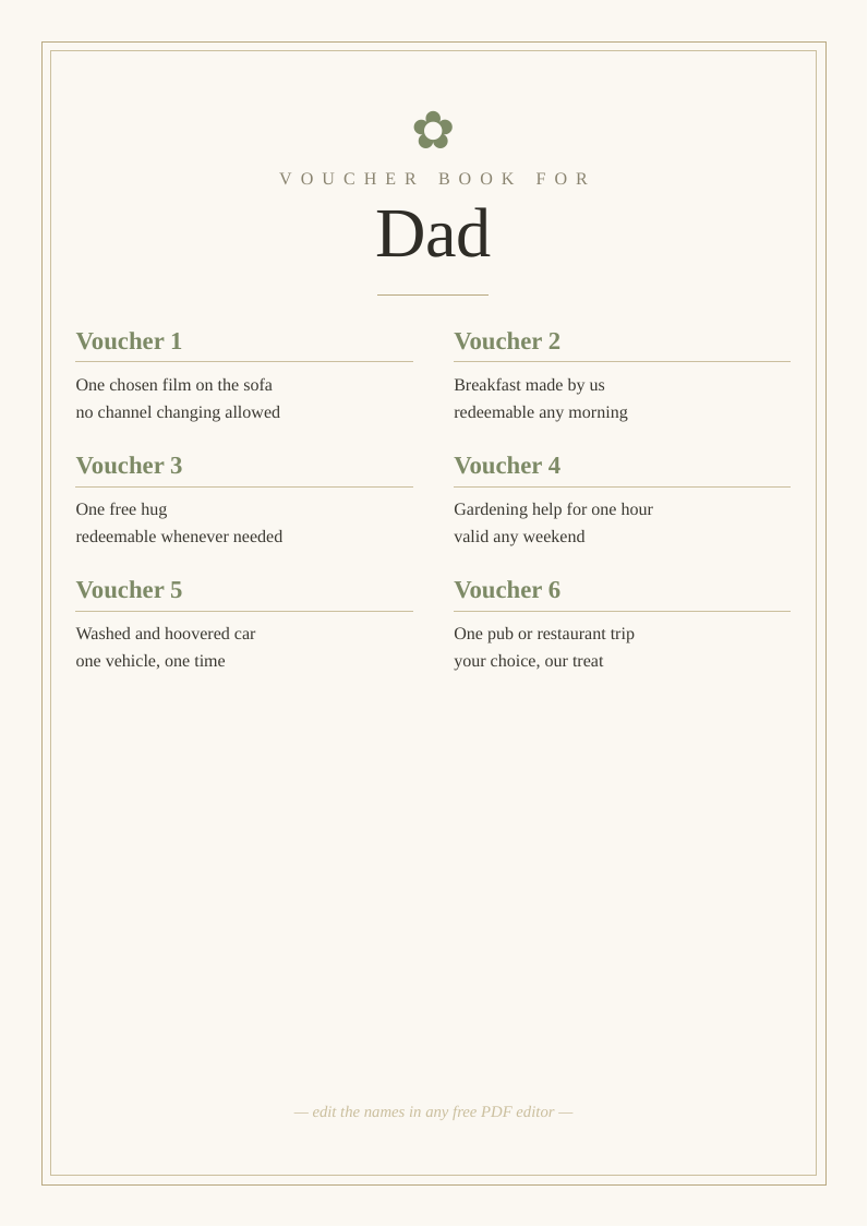 Father's Day voucher book
