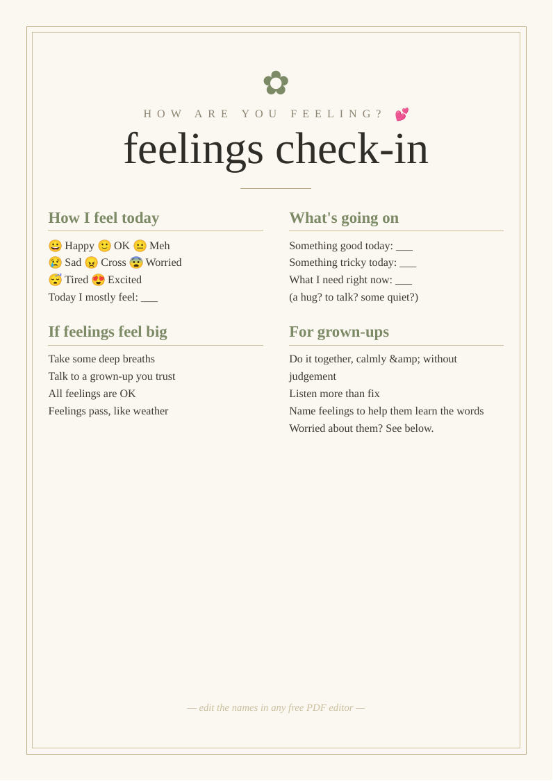Kids' feelings check-in