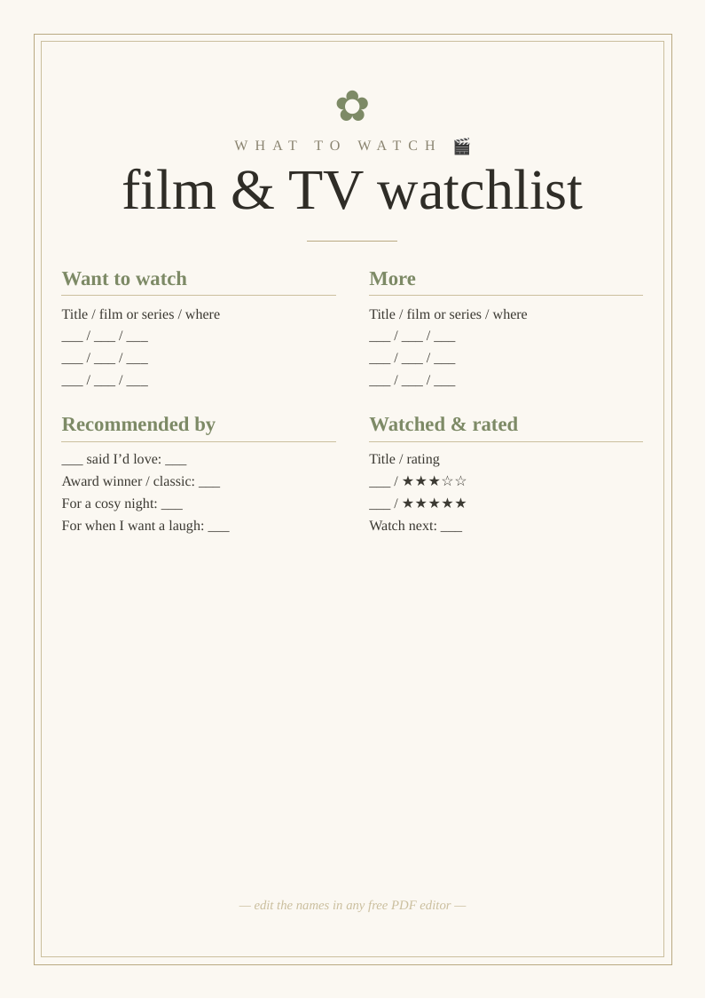 Film & TV watchlist